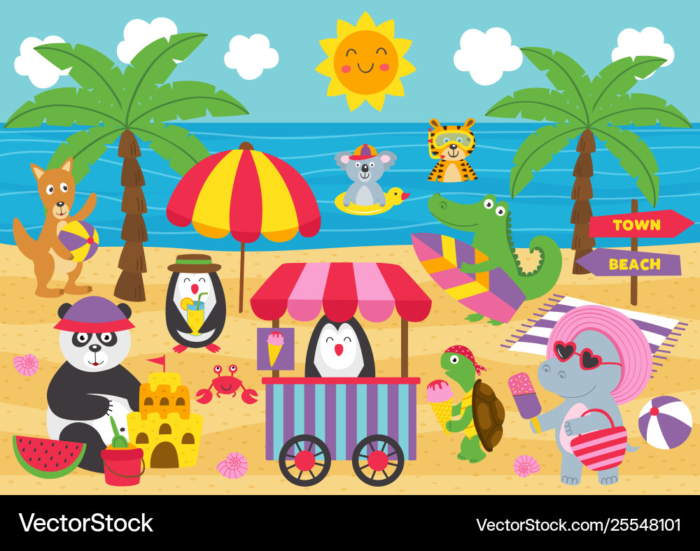 Basic rgbanimals relax on beach Basic rgbanimals relax on beach vector image