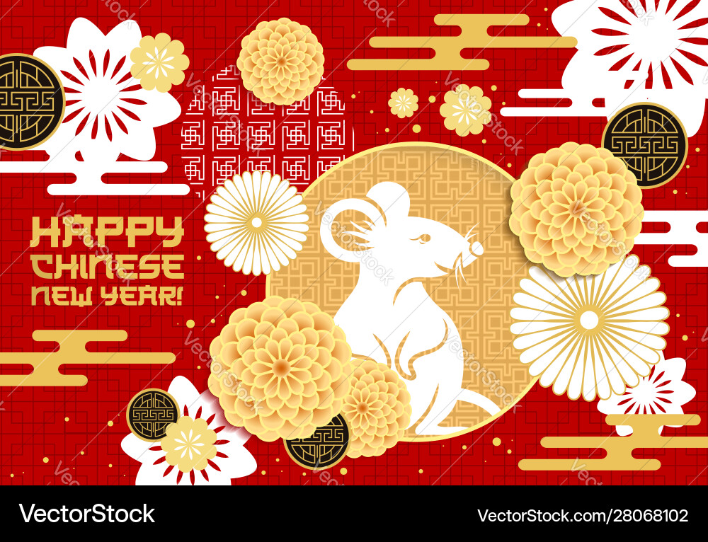 Chinese new year zodiac rat or mouse with flowers Chinese new year zodiac rat or mouse with flowers vector image