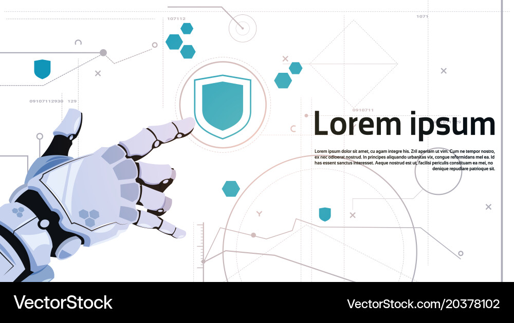 Robot hand touch button digital shield web vector image