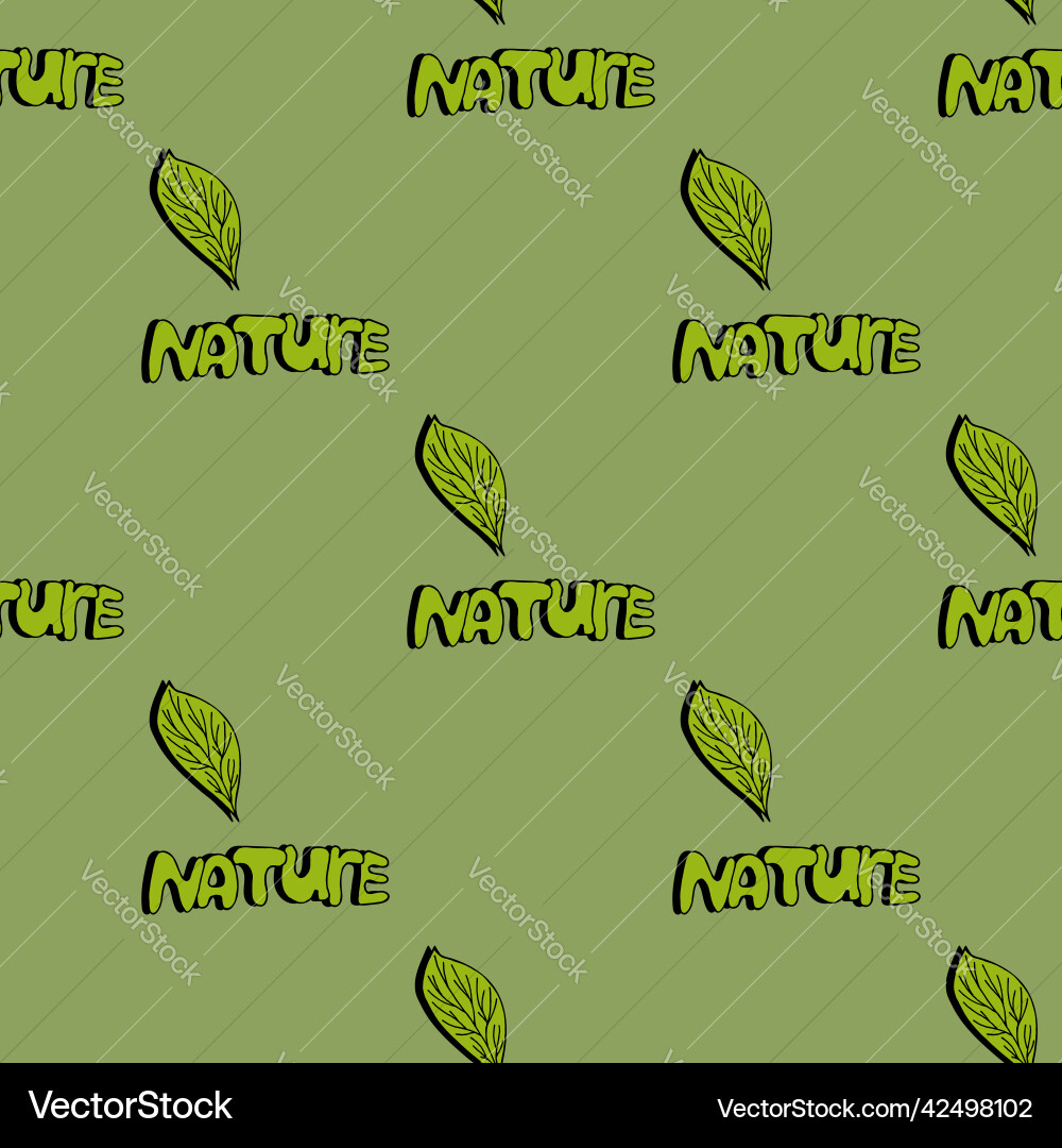 Seamless pattern with stylish leaf and text vector image