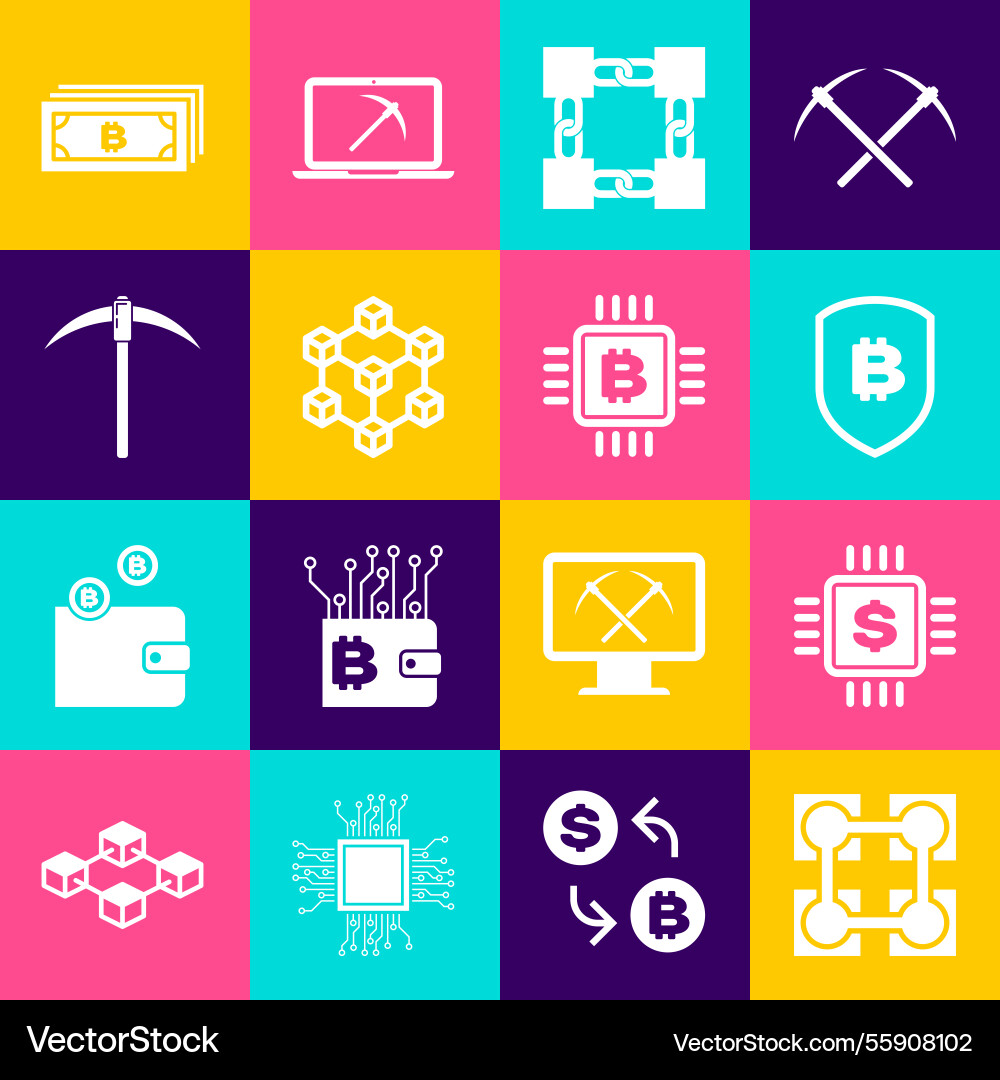 Set blockchain technology processor chip Set blockchain technology processor chip Vector Image