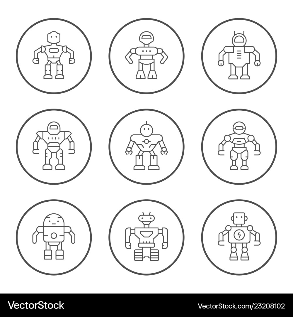 Set round line icons of robot Set round line icons of robot vector image