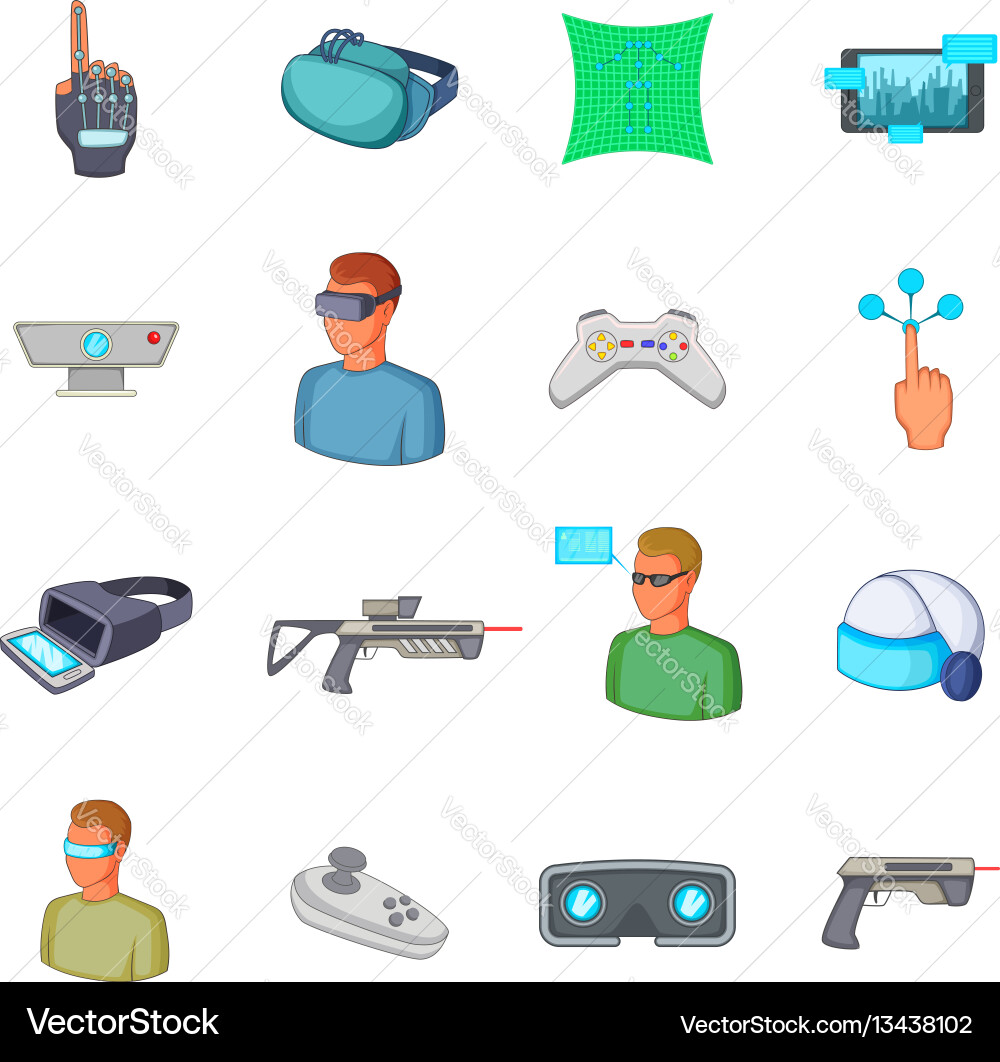 Virtual reality icons set cartoon style Virtual reality icons set cartoon style vector image
