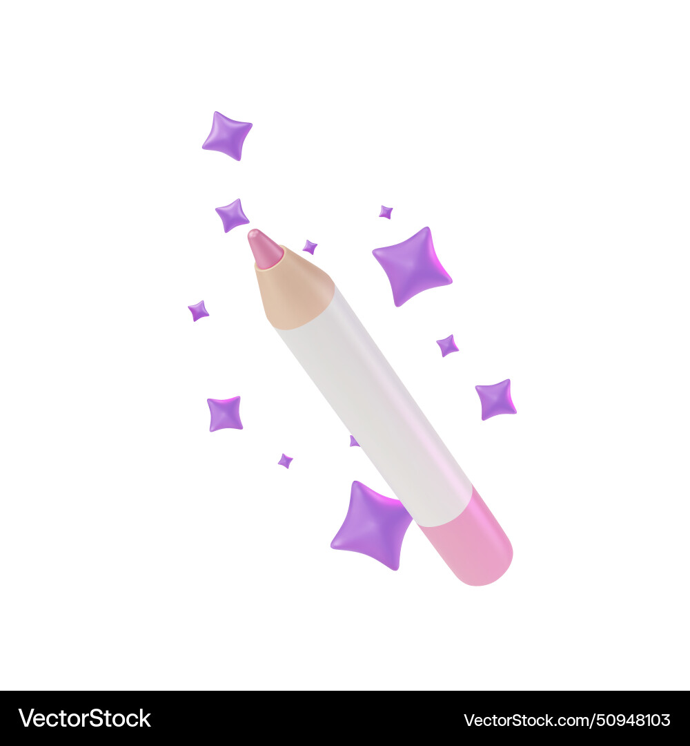 3d open bright pink lip pencil cartoon design 3d open bright pink lip pencil cartoon design vector image