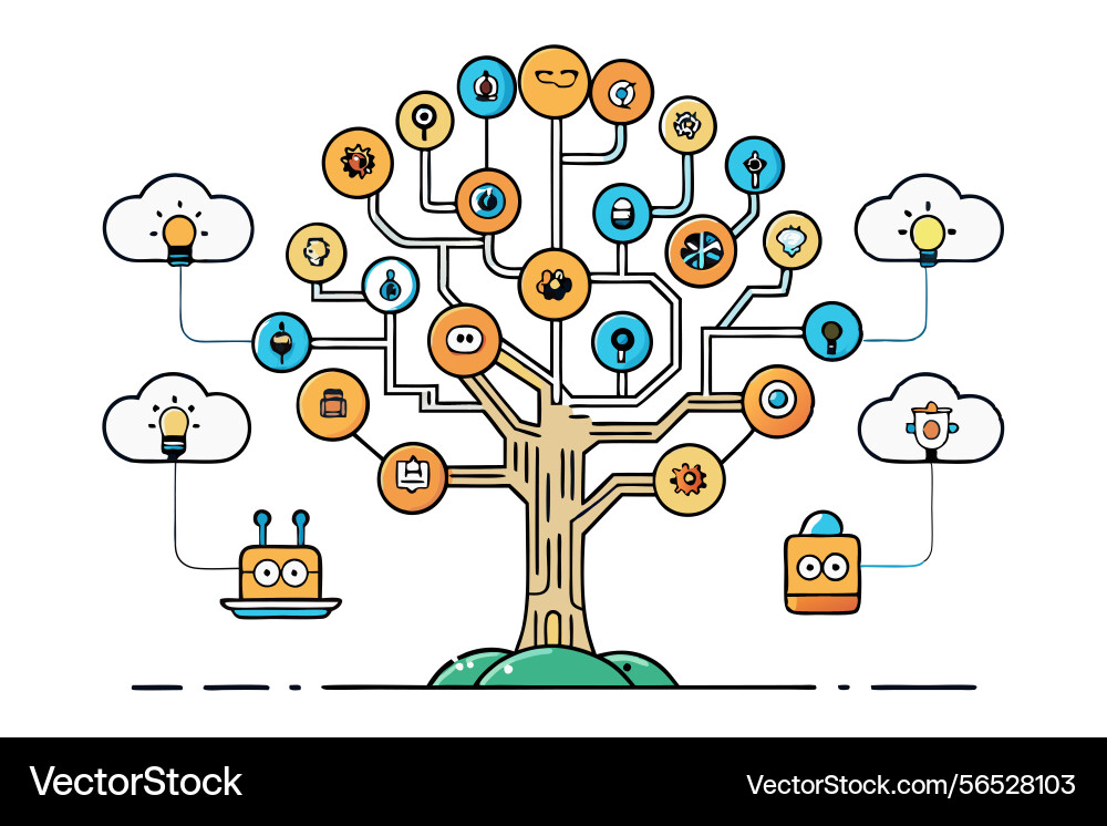 A glowing tree with data flowing through its A glowing tree with data flowing through its vector image