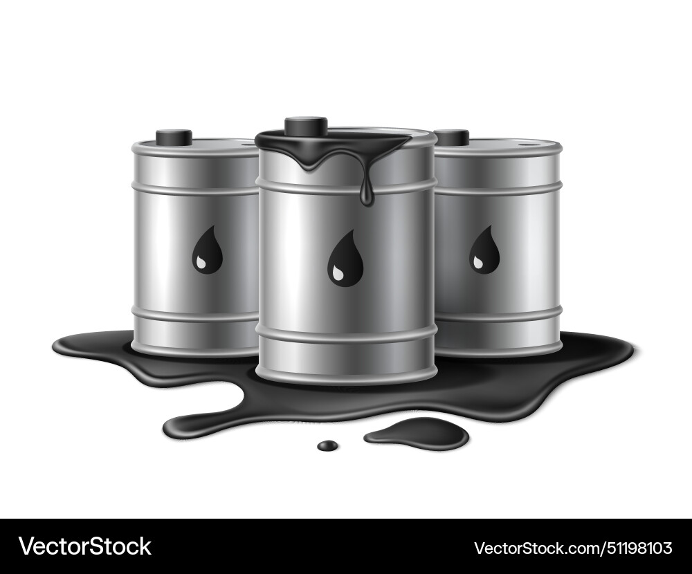 Barrels with leaking engine oil realistic hazard Vector Image