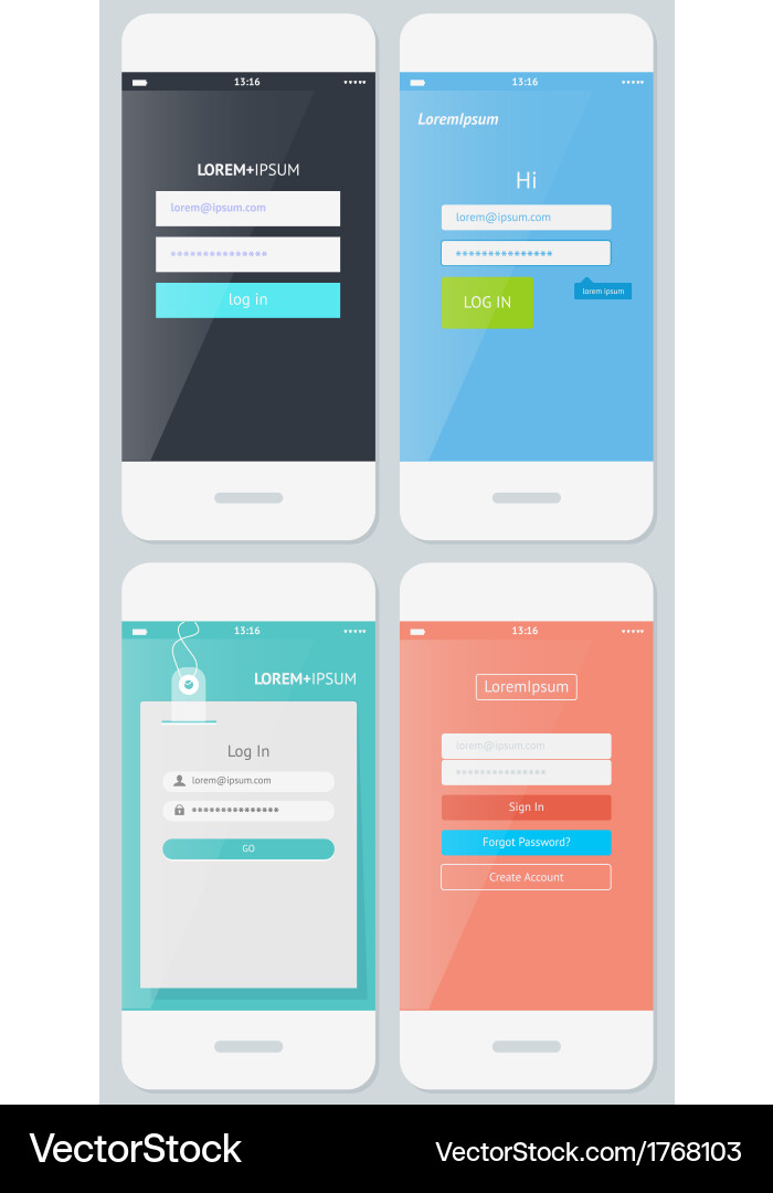 Beautiful examples of login forms for apps Vector Image