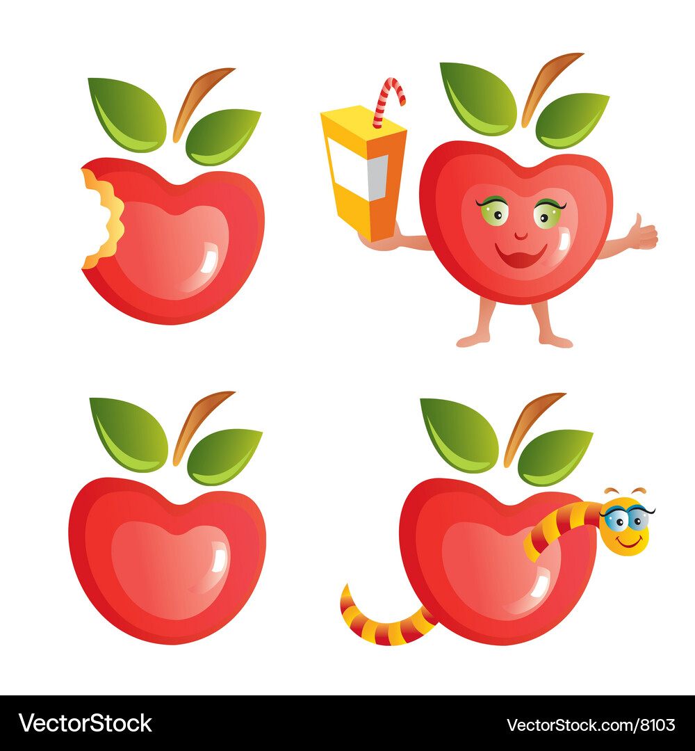 Cute Apple Character Icon Set Vector Image