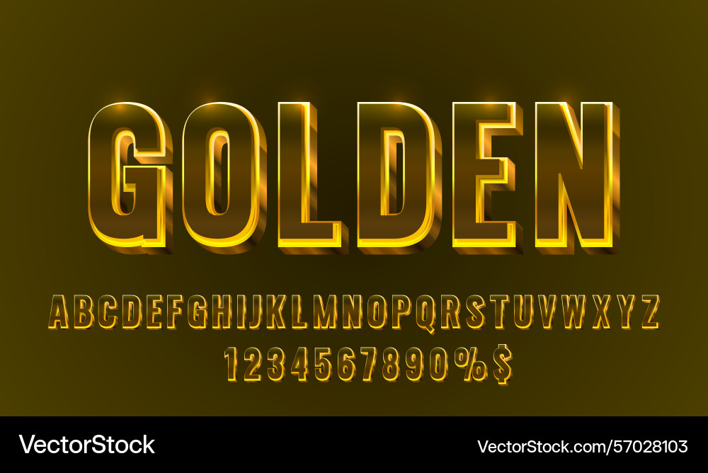 Gold font set collection letters and numbers Gold font set collection letters and numbers vector image