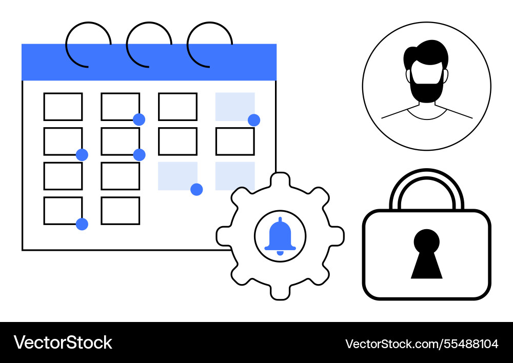 Calendar with notifications and security lock icon Calendar with notifications and security lock icon vector image