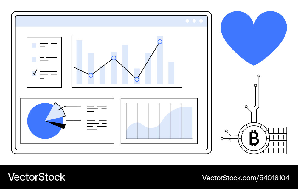 Digital analytics dashboard with bitcoin and chart Digital analytics dashboard with bitcoin and chart vector image