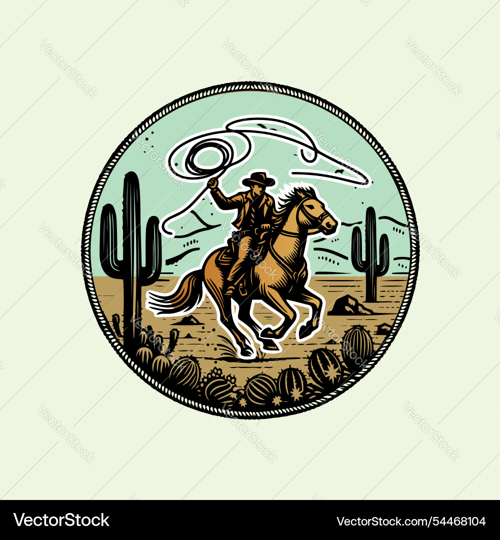 Western cowboy riding a galloping horse Royalty Free Vector