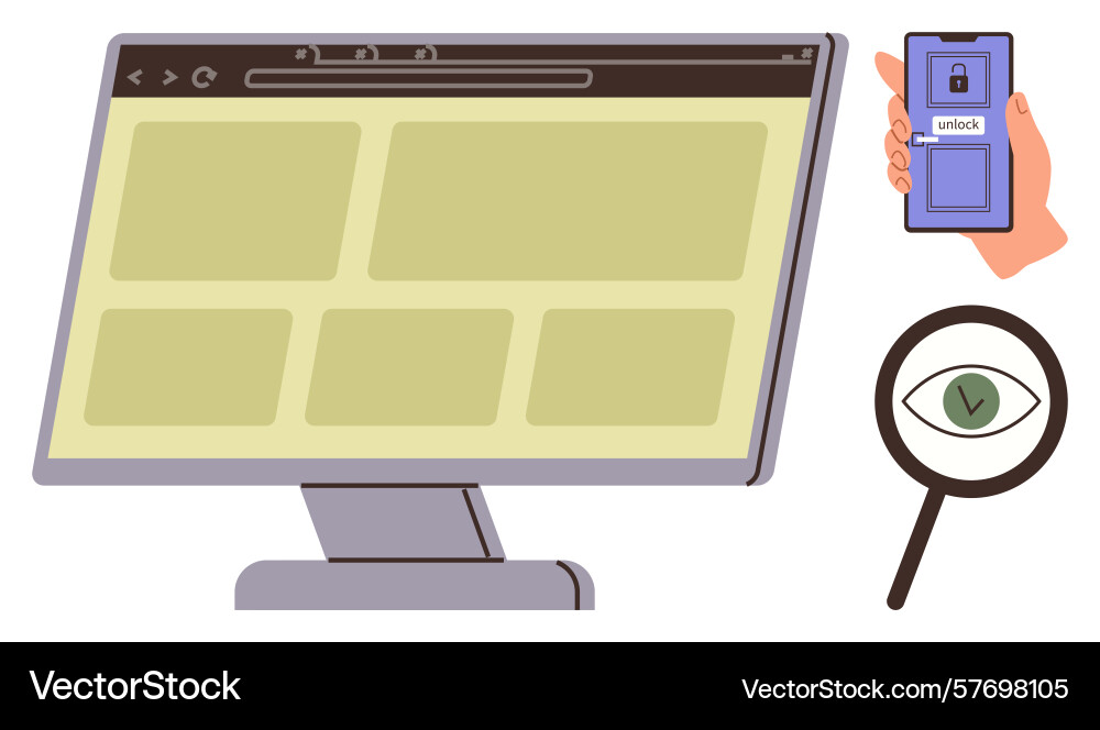 Digital security concept with monitor smartphone Digital security concept with monitor smartphone vector image