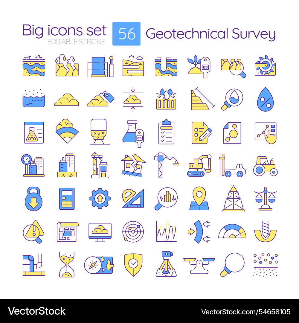 Geotechnical survey rgb color icons set Vector Image