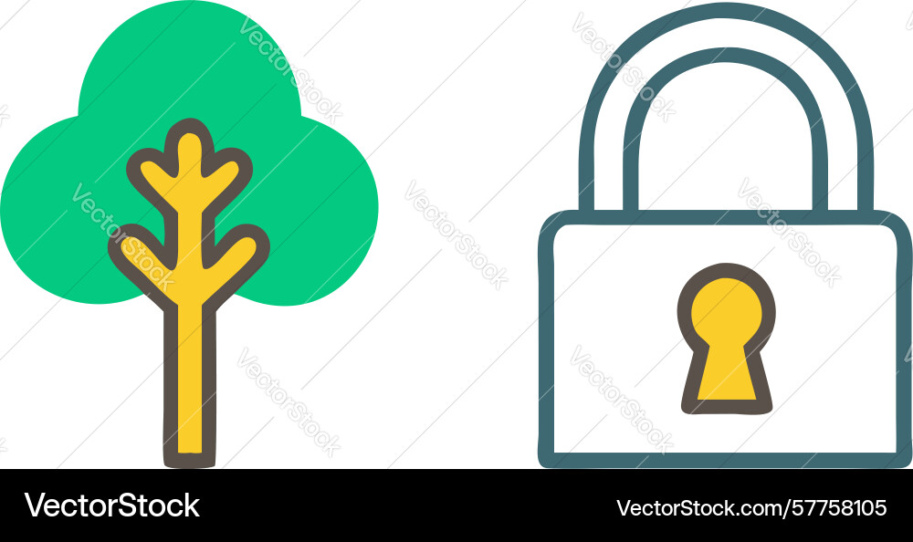 Secure nature icon with tree and padlock flat vector image