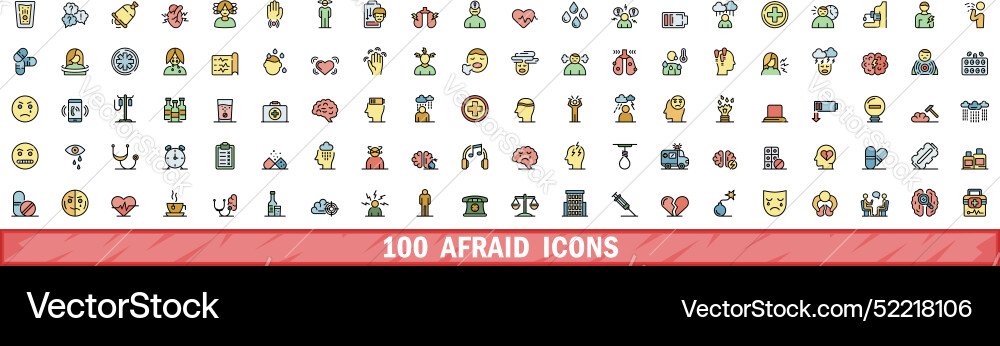 100 afraid icons set color line style vector image