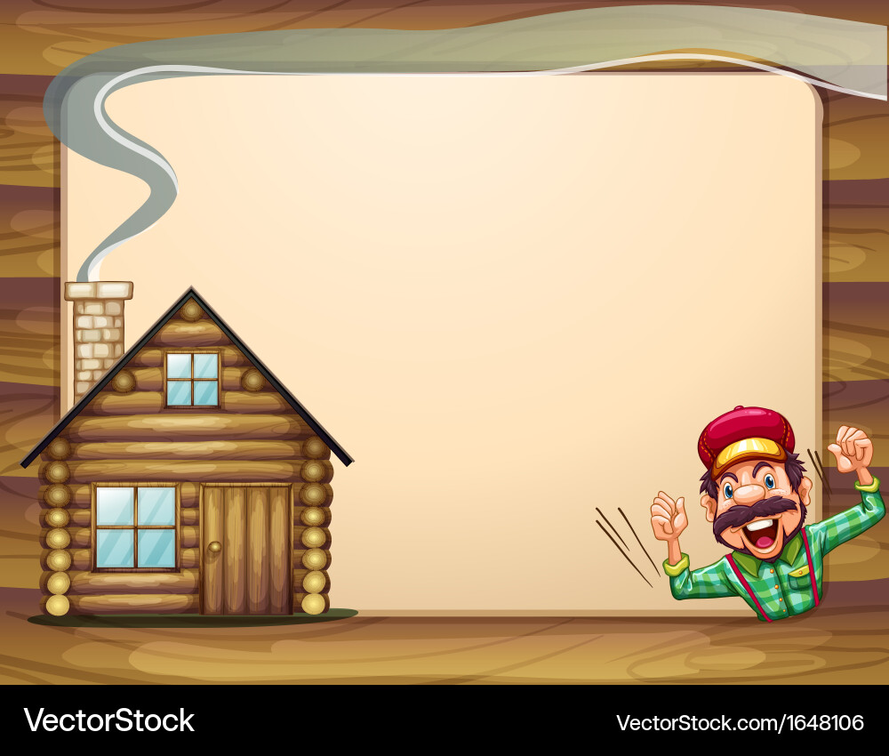 An empty wooden frame with a lumberjack shouting Vector Image