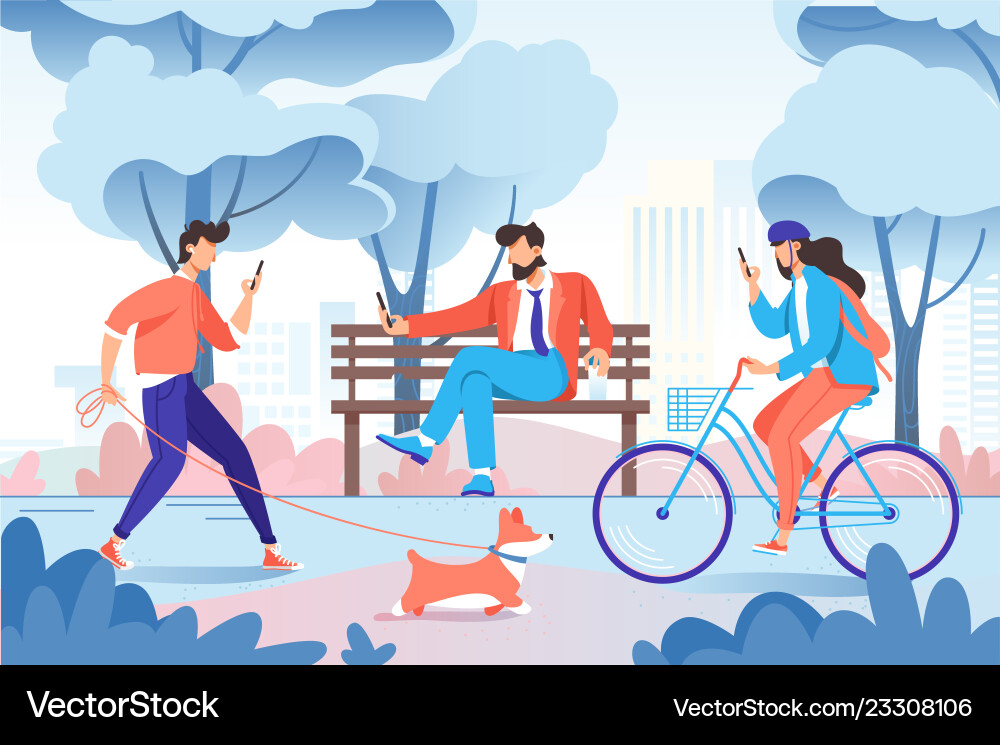 City park with relax people cellphone dog City park with relax people cellphone dog vector image