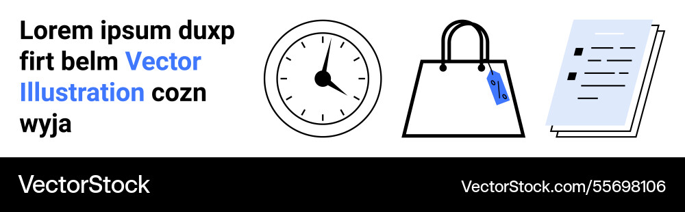 Clock shopping bag with tag and document stack Vector Image