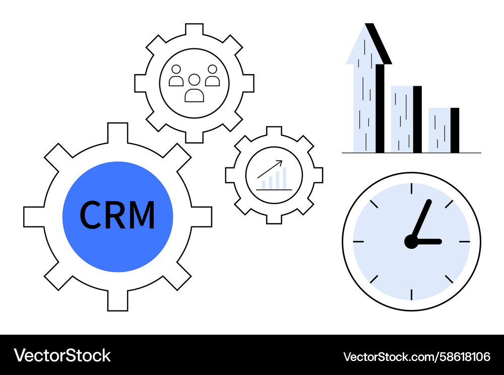 Crm gears with growth chart clock and user icon Vector Image