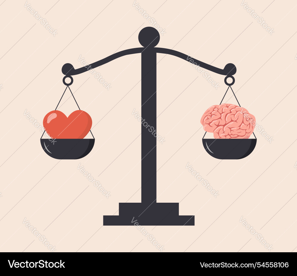 Heart and brain balance rational reasonable Vector Image