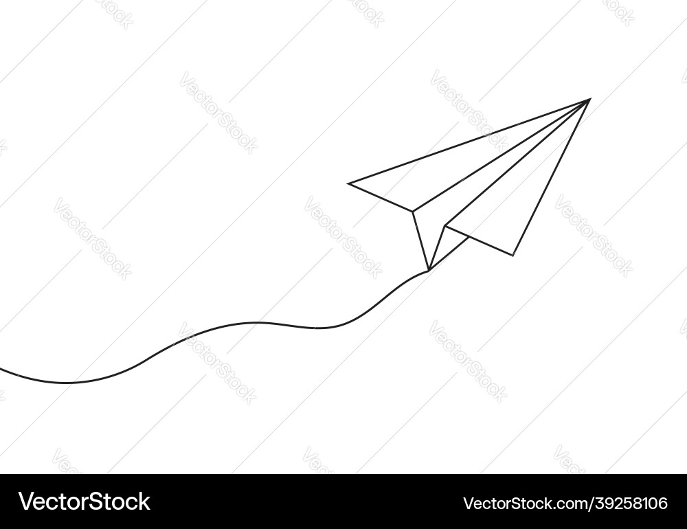 Paper line plane sketch of airplane with path vector image