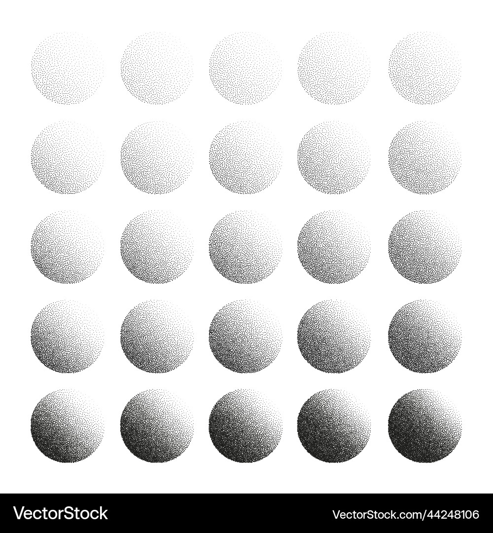 Round shaped dotted objects stipple elements Round shaped dotted objects stipple elements vector image
