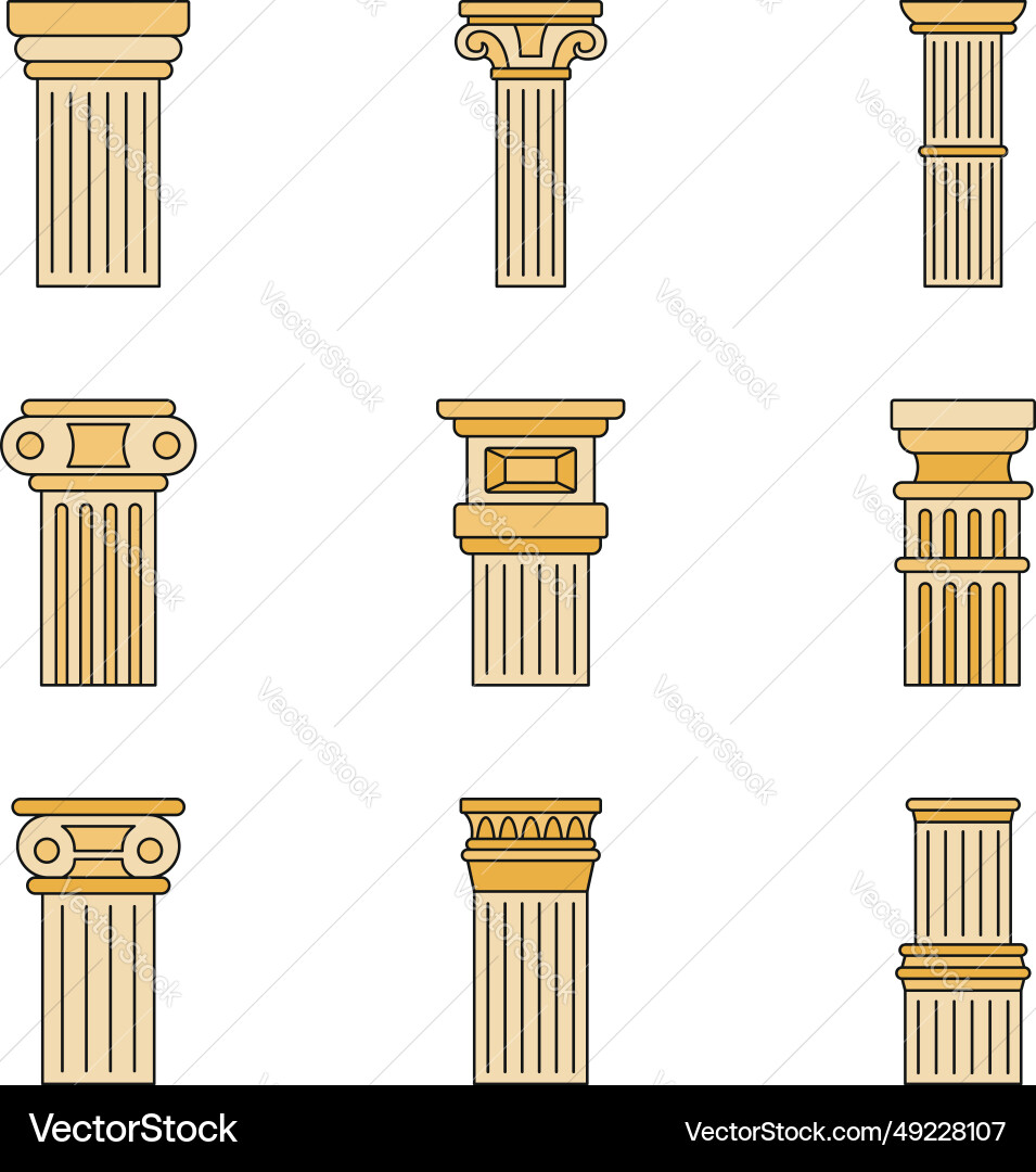 Ancient column icon set color Vector Image