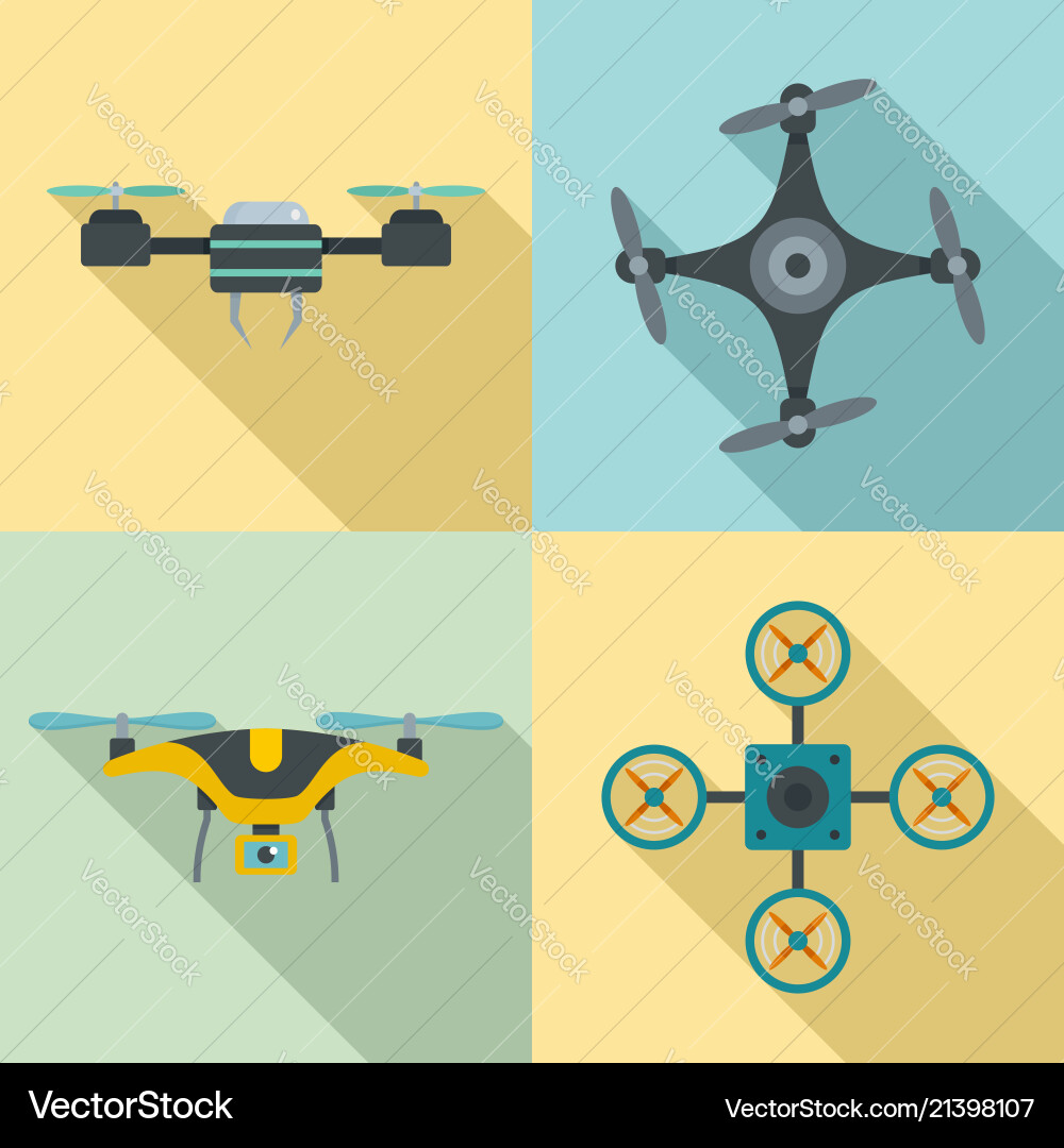 Drone camera quadcopter icons set flat style Drone camera quadcopter icons set flat style vector image