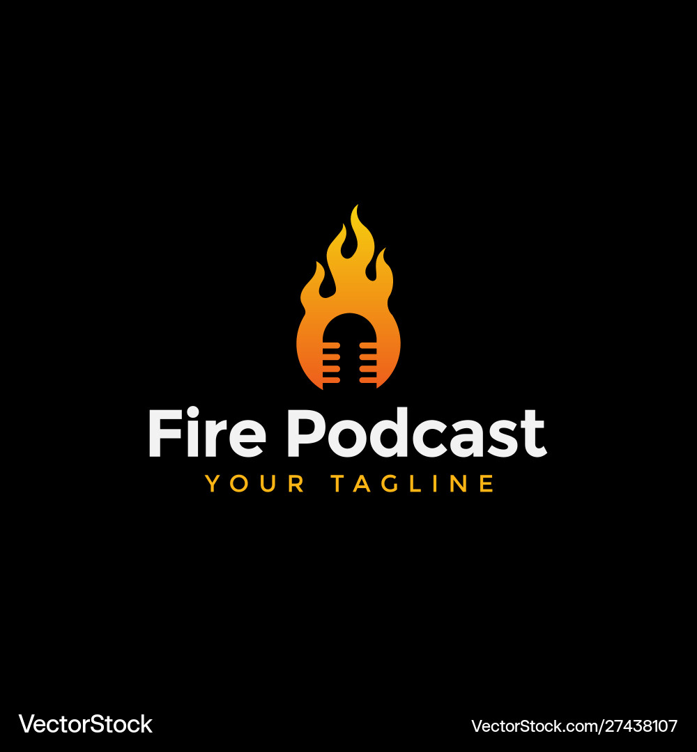 Feuer und Podcast in negativem Raum Logo Design Feuer und Podcast in negativem Raum Logo Design vektorbild