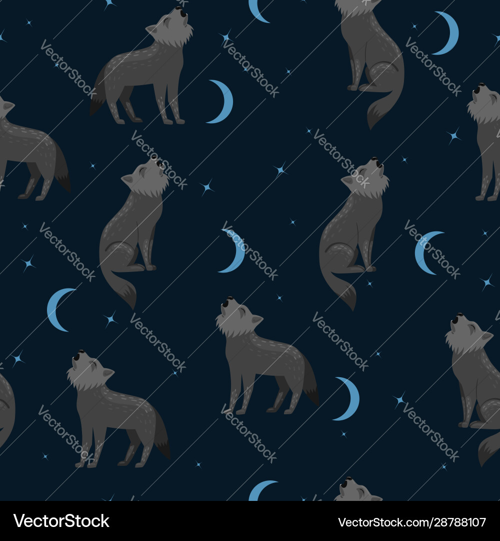 Seamless pattern with wolves howling at moon Seamless pattern with wolves howling at moon vector image