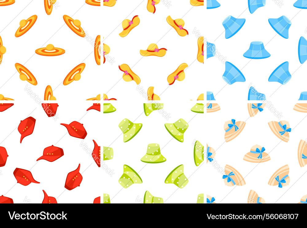 Seamless patterns with summer hats showing Seamless patterns with summer hats showing vector image