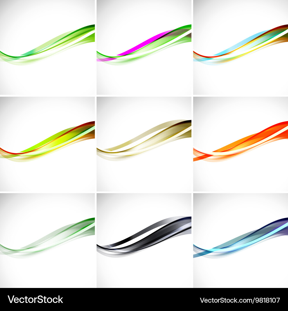 Set of abstract colorful flowing wave motion vector image