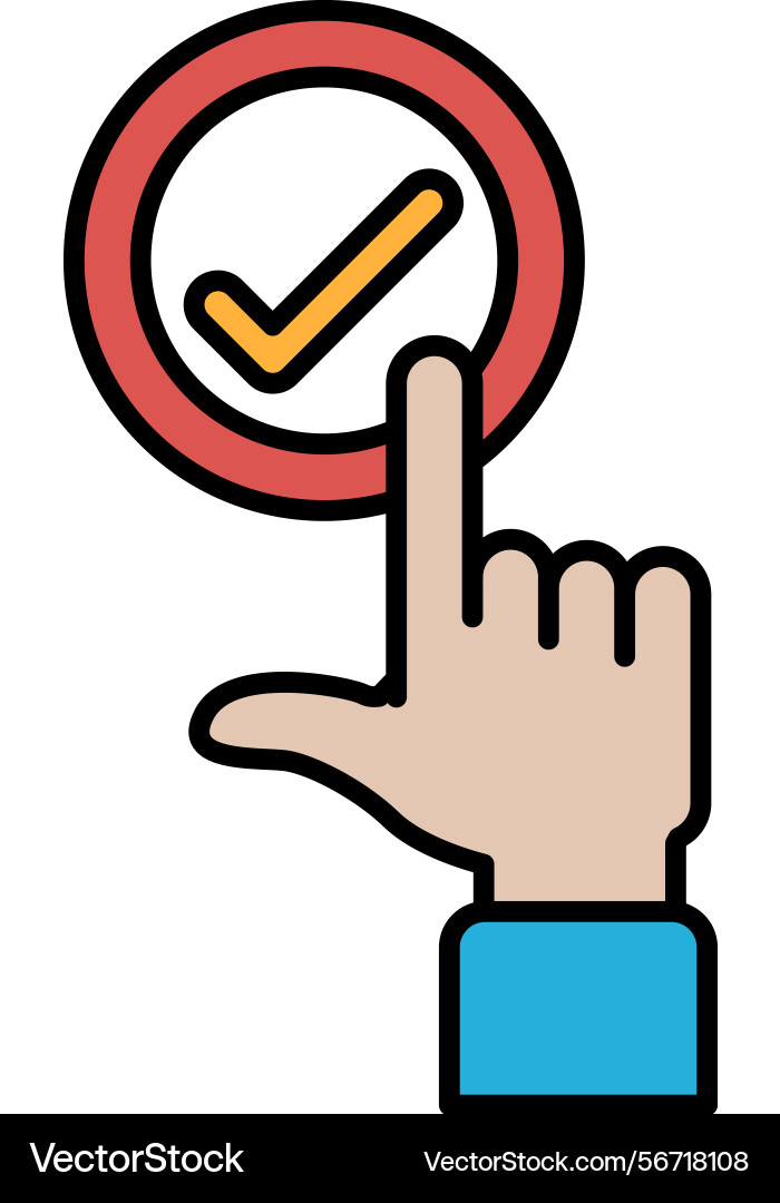 A hand pointing to red circle with check mark A hand pointing to red circle with check mark Vector Image