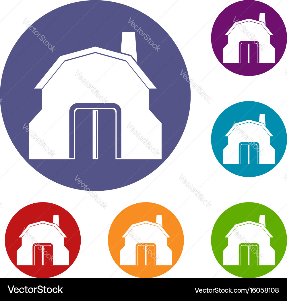 Blacksmith workshop building icons set Vector Image