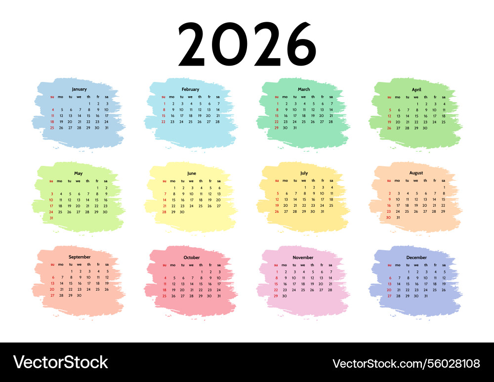 Calendar for 2026 isolated on a white background Vector Image