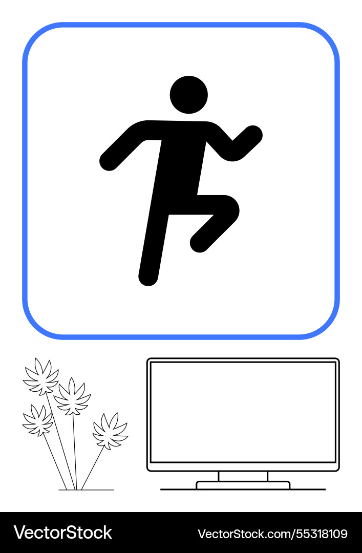 Black figure running within rounded square outline Black figure running within rounded square outline Vector Image