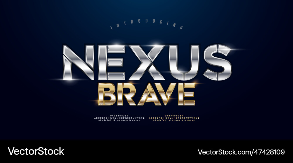 Metallic Gold & Silver Alphabet Font Set Vector Image
