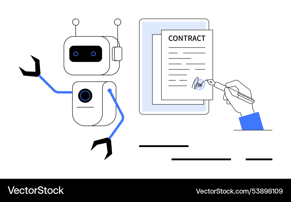Robot assisting in signing a contract modern Robot assisting in signing a contract modern vector image