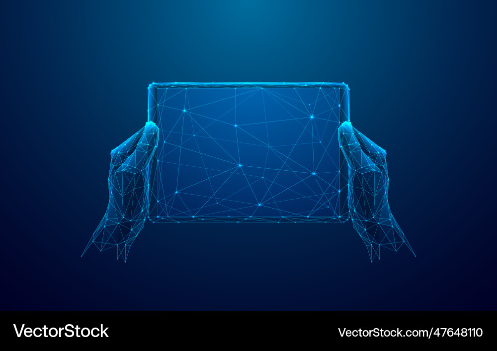 Abstract digital hands holding tablet with empty vector image