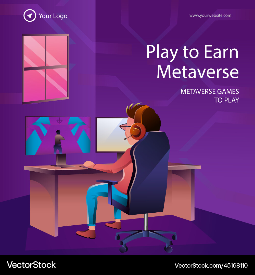 Banner design of play to earn metaverse Vector Image