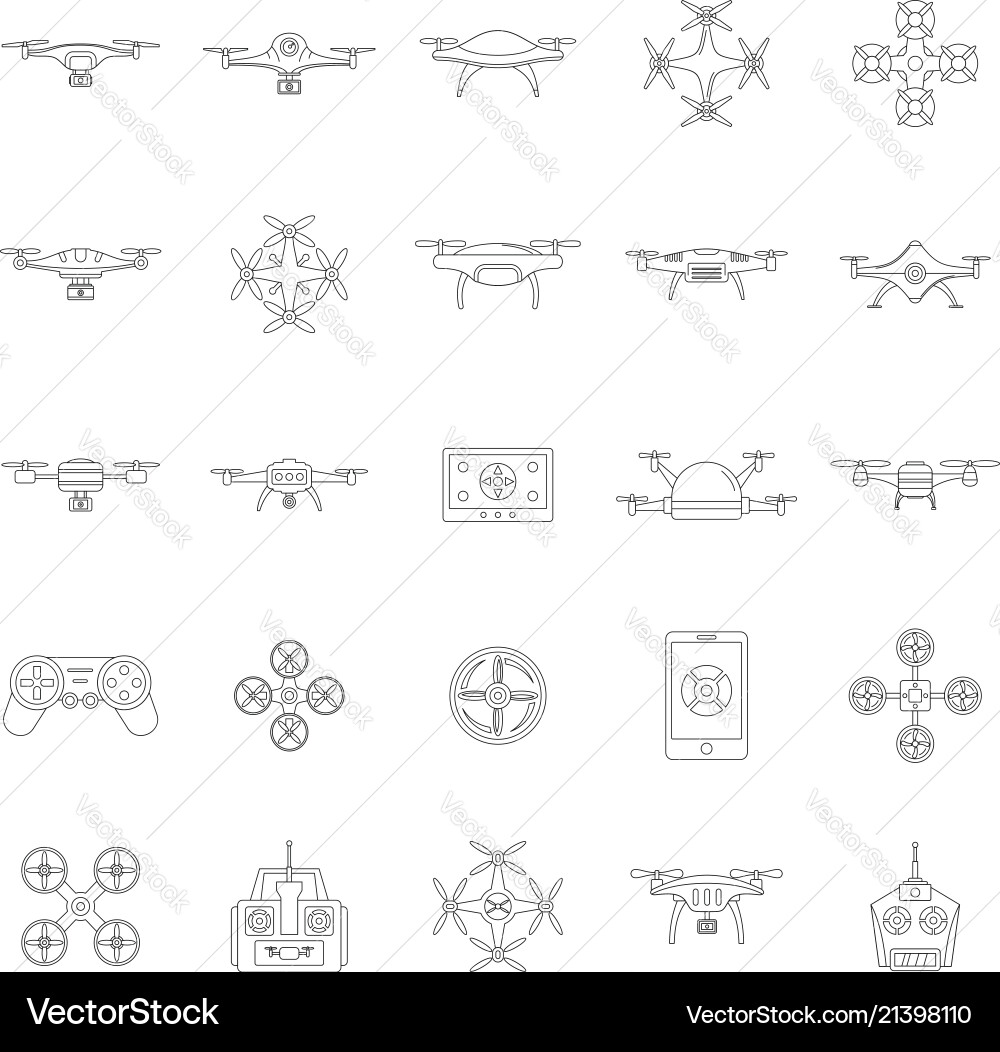 Drone camera quadcopter icons set outline style Drone camera quadcopter icons set outline style vector image
