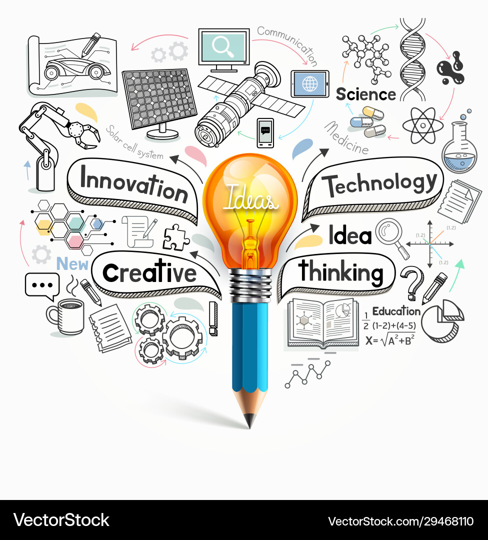 Lightbulb Pencil Doodle - Idea & Creativity Vector Image