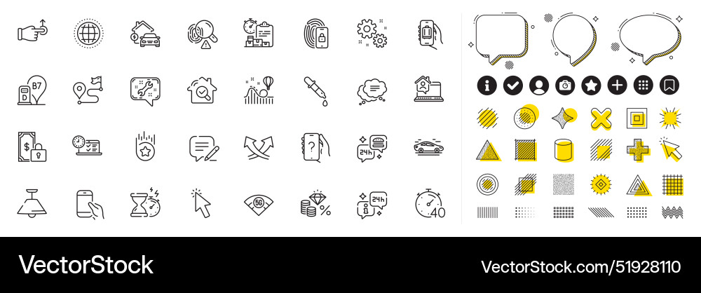 Set of baggage app car and timer line icons Vector Image
