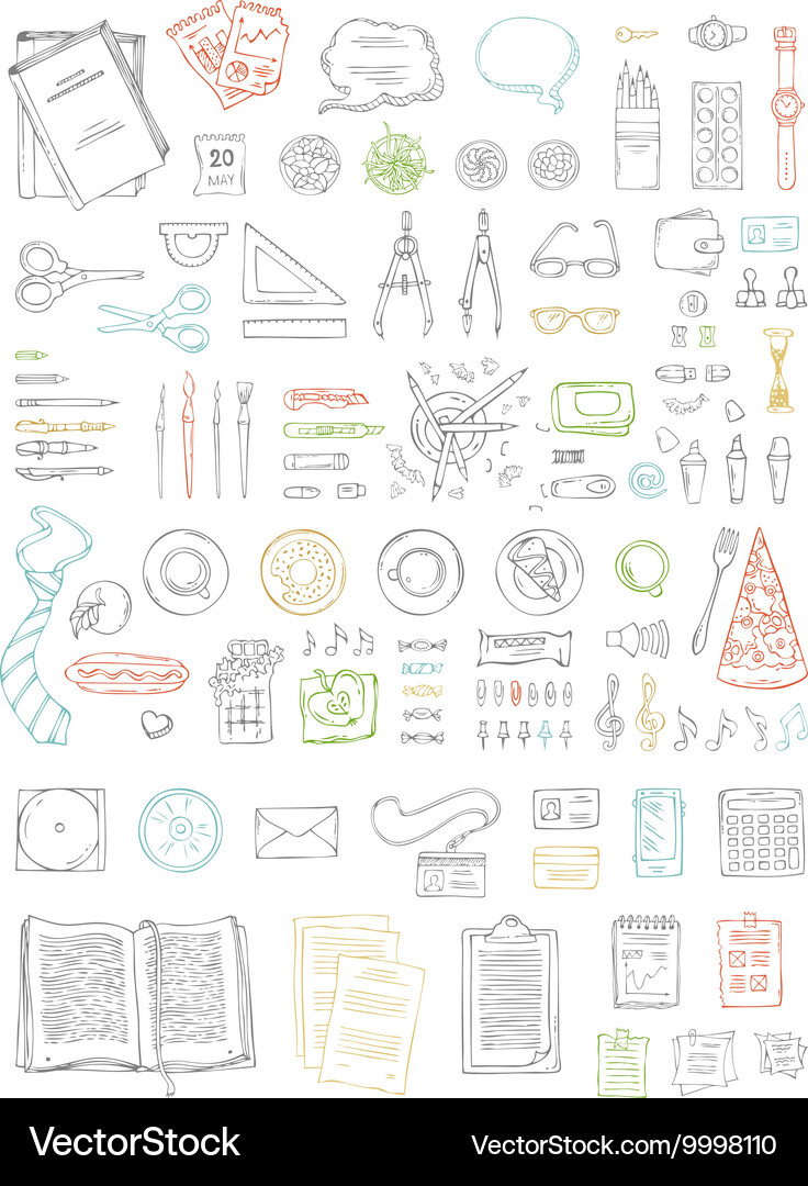 Set of doodles work place objects Vector Image