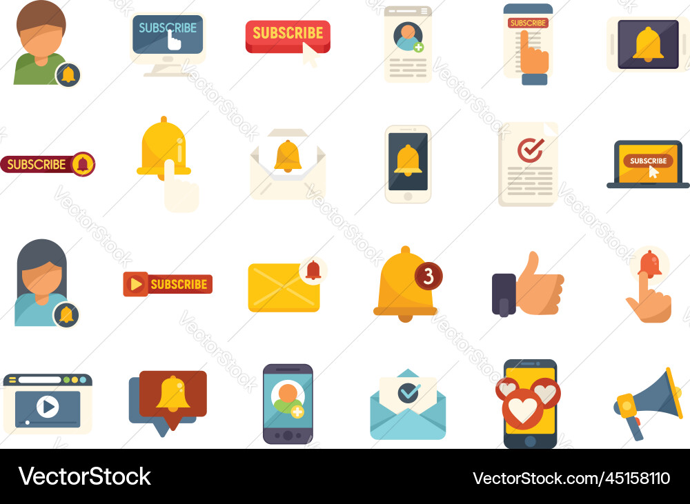 Subscribe icons set flat button arrow Subscribe icons set flat button arrow vector image