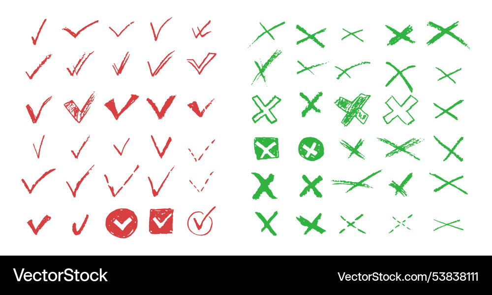 Set of ticks and crosses for to do list or vote Vector Image