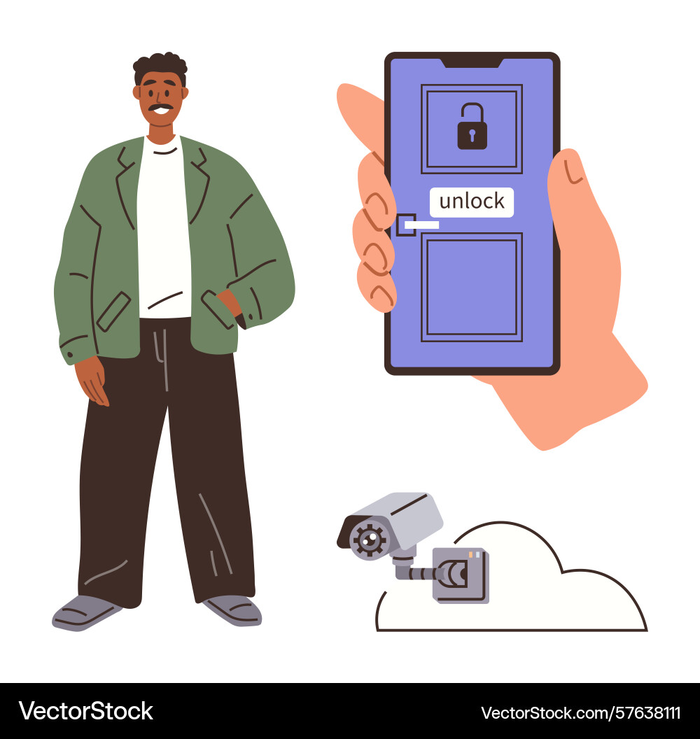 Smart home security access with smartphone unlock Vector Image