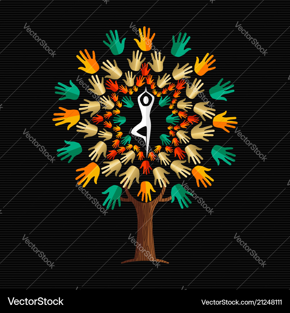 Yoga tree concept of people in meditation pose vector image