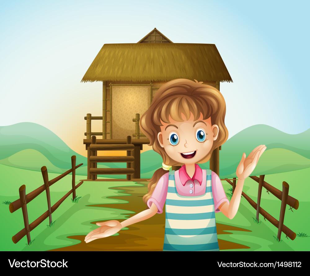 A girl in front of the nipa hut vector image